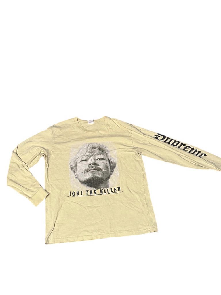 Supreme Pale Yellow Graphic Long Sleeve Tee With Bold Sleeve Print